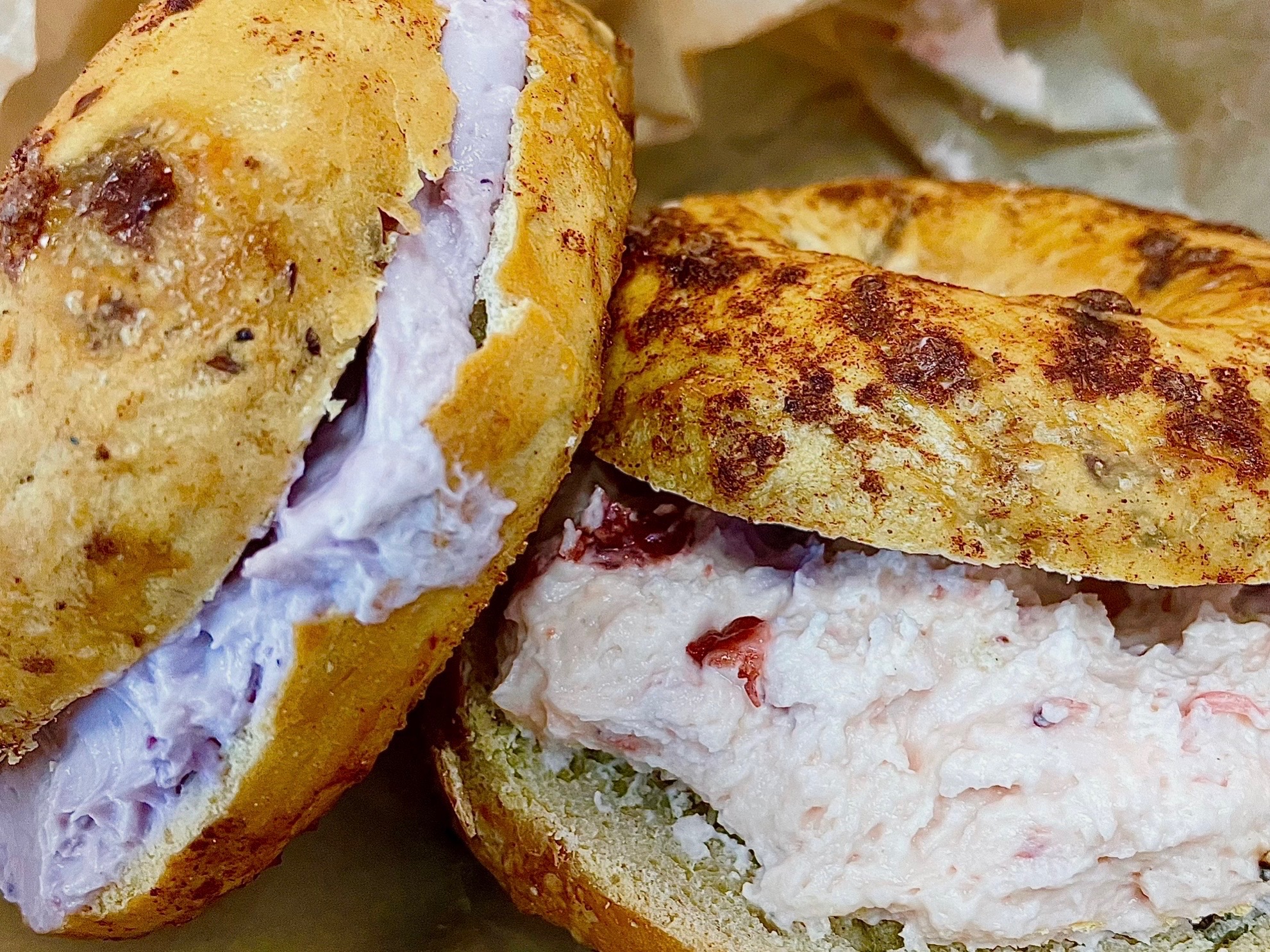 Bagel with strawberry cream cheese