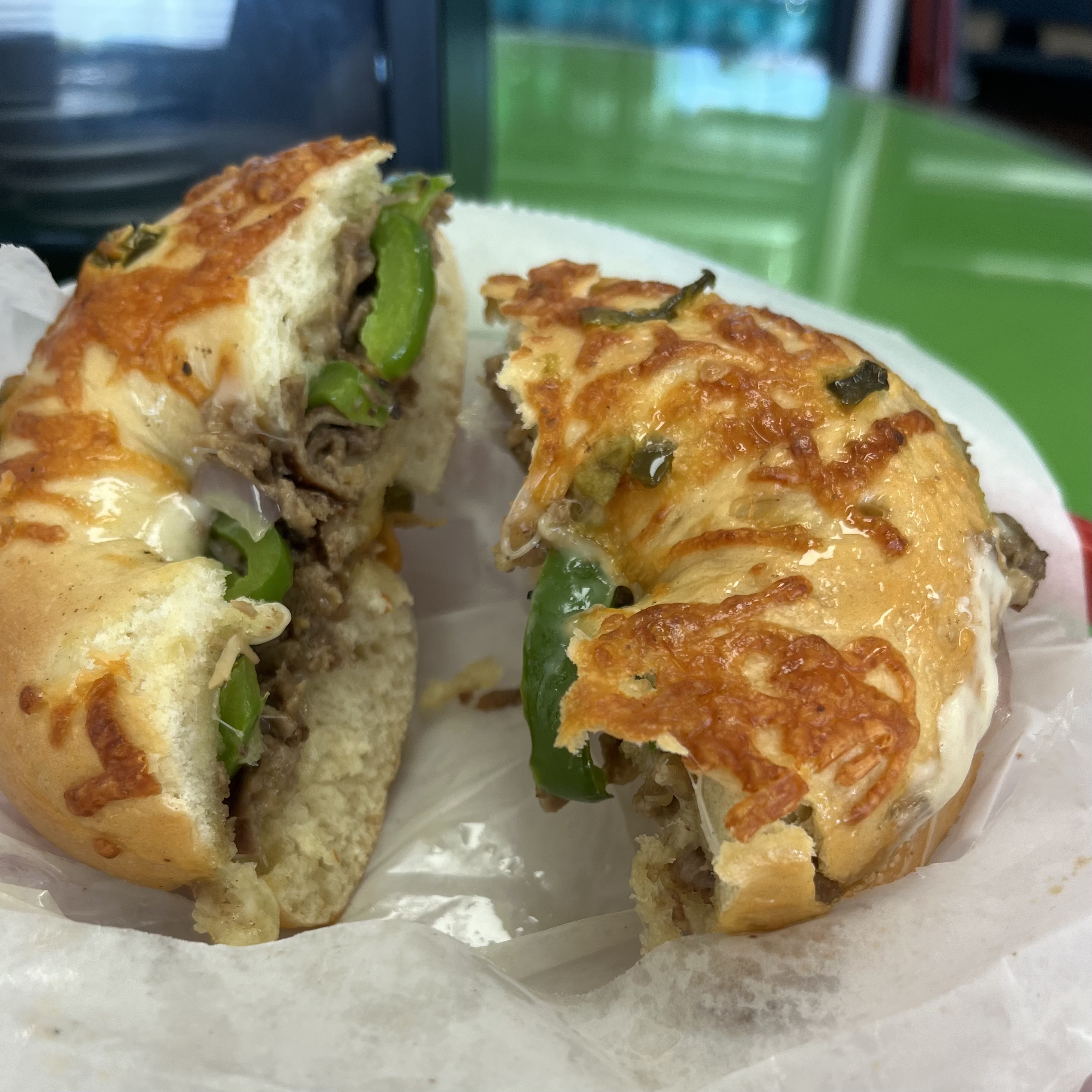 Protein lunch sandwich with melted cheese and peppers